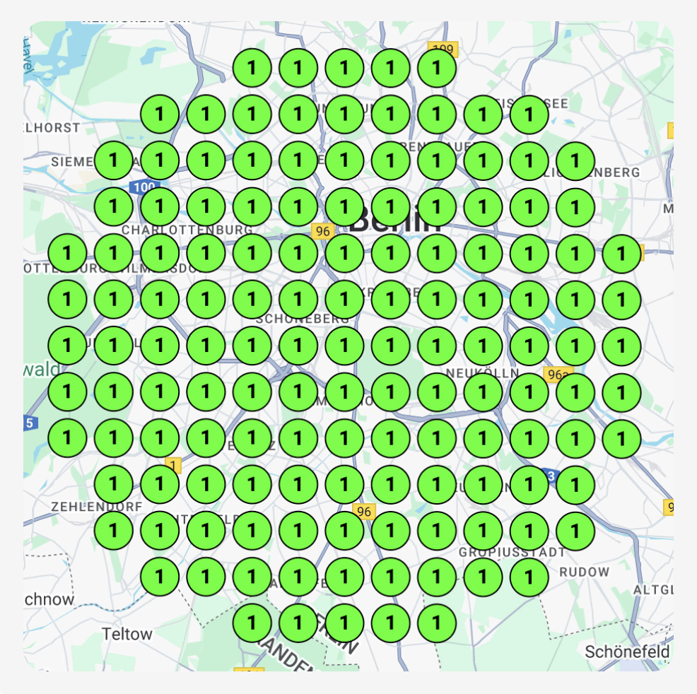 Google Maps ranking heatmap showing #1 local search positions after SEO